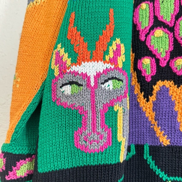 Berek Martha D Vintage 1992 Animal Safari Pima Cotton HandKnit Button Cardigan - Picture 6 of 10